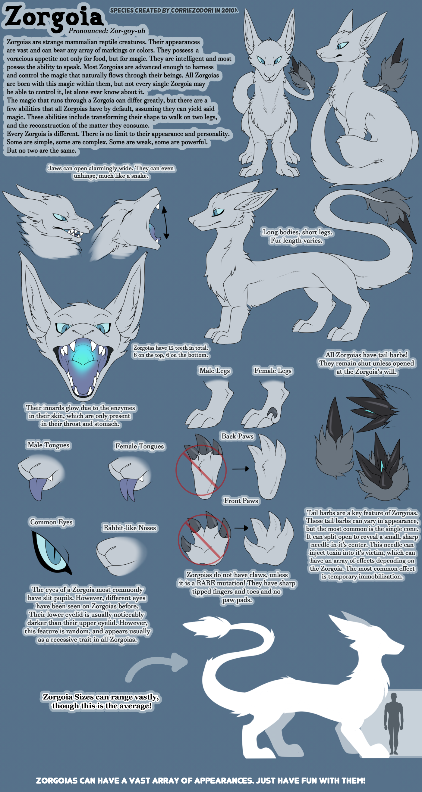 Zorgoia open species reference — fluffy space noodle mammalian reptile